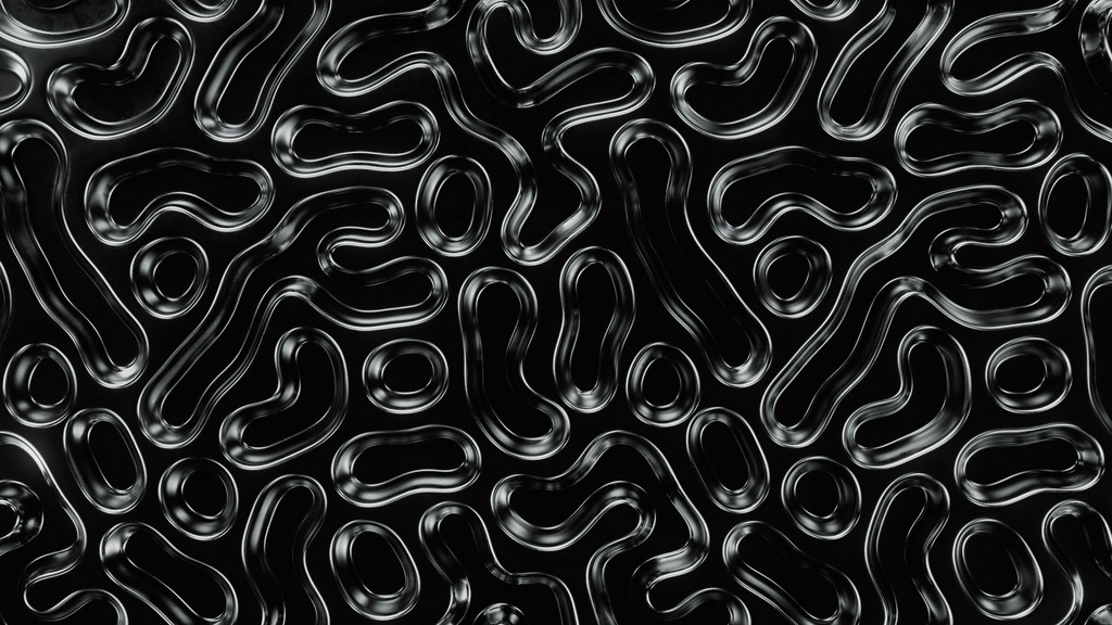 Abstract pattern of transparent organic shapes on black